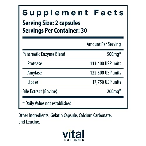 Vital Nutrients Pancreatin and Ox Bile Extract | Natural Digestive Enzyme Vital Nutrients Au supplements