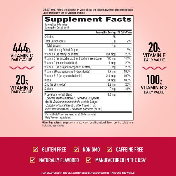 Airborne 400mg Vitamin C Gummies for Adults & Children, Immune Essentials Daily Immune Support Supplement with Vitamins C & E - Orchard Fruit Flavor, 132 Gummies (Pack of 2) Airborne Au supplements