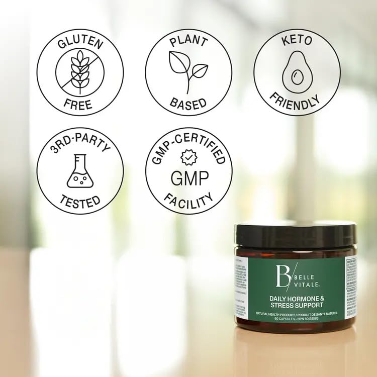 BODi Belle Vitale Daily Hormone & Stress Support - Ashwagandha & Rhodiola - Helps Combat Stress & Supports Healthy Cortisol Levels - Vitamin B12 Help Energy Metabolism & Immune Health - 60 Capsules BODi Au supplements