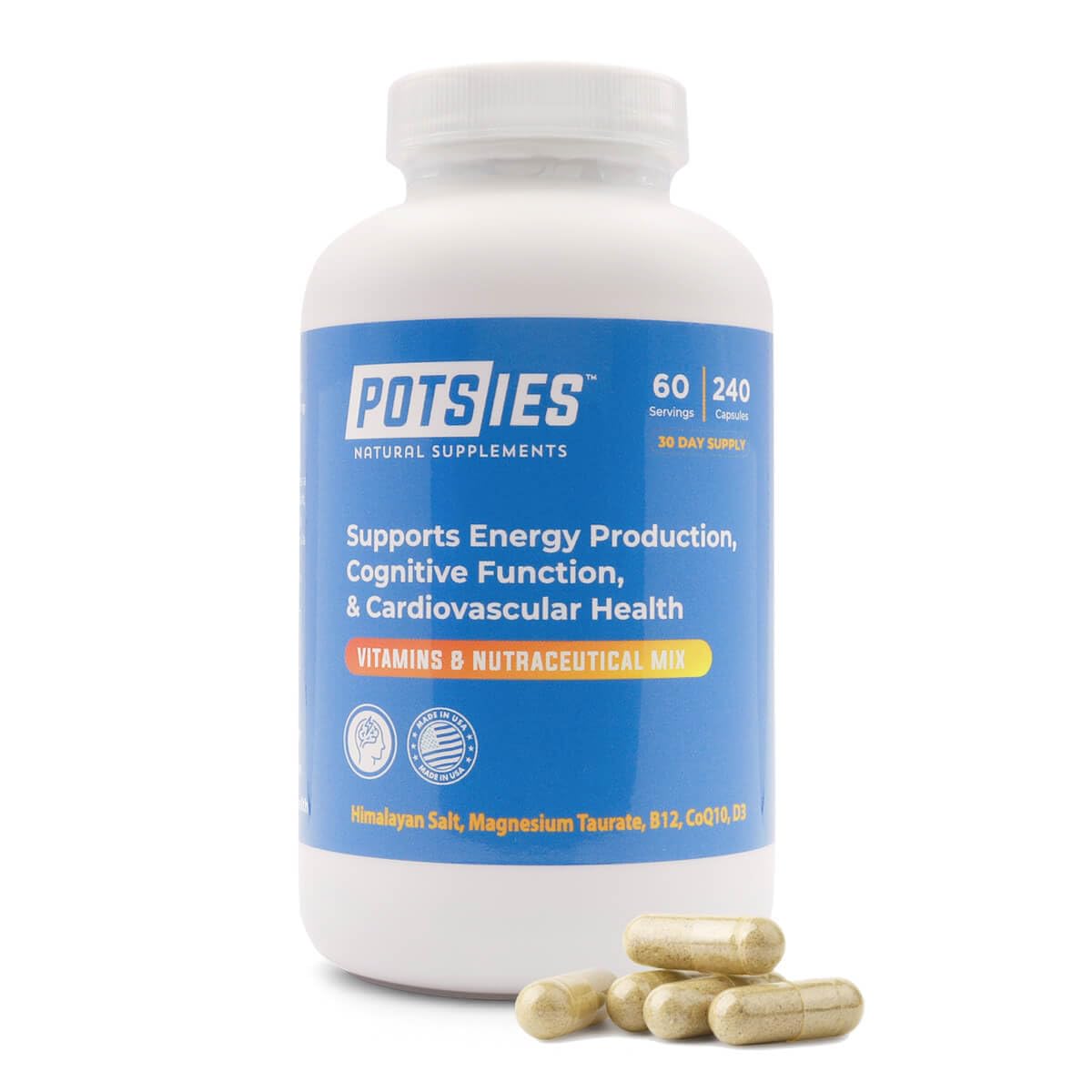 Potsies POTS Supplement Vitamin & Nutraceutical Mix Capsules for Pots Syndrome | POTS Management Essentials | 240 Capsules - 30 Day Supply Potsies Au supplements