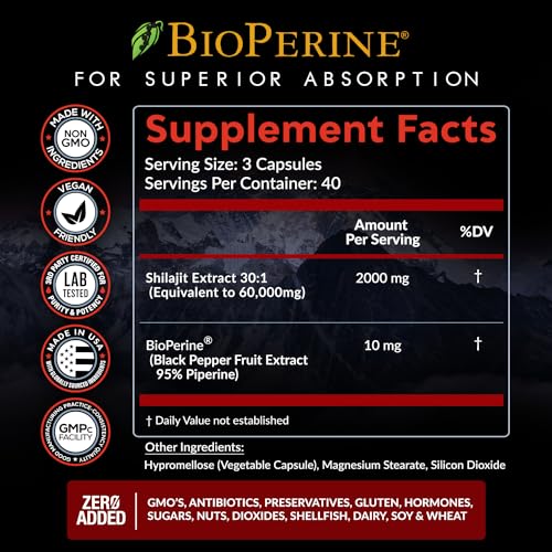 Pure Himalayan Shilajit Capsules Supplement (60,000mg+ Absorption Enhancer+50% Rainbow Nutrients, LLC Au supplements