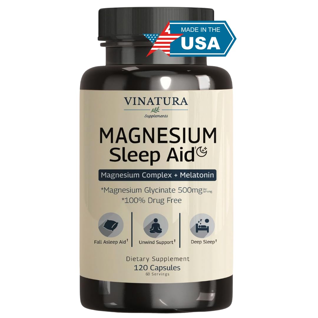 Magnesium Sleep Aid - Magnesium Glycinate Complex for Sleep with Melatonin Supplement - Glycinate 500mg, L-Theanine - 120 Capsules VINATURA Au supplements