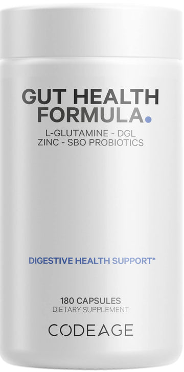 Codeage Gut Health Supplements Vegan Formula - L Glutamine, Zinc, Turkey Tail Mushroom Powder, Tonic Mushroom, Maitake, Micro Algae, Mineral, Licorice Root DGL - Probiotics, Prebiotics - 180 Capsules Codeage Au supplements