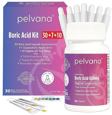 Pelvana Boric Acid Suppositories for Women 30 + 7 Applicators + 10 pH Test Strips Pelvana Au supplements