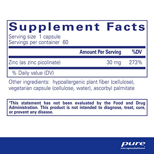 Pure Encapsulations Zinc 30 mg - Highly Absorbable - 60 Capsules Pure Encapsulations Au supplements