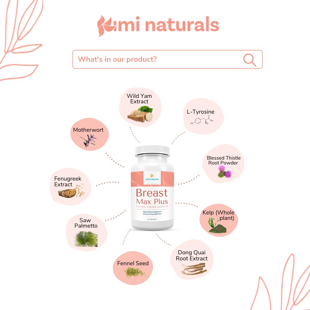 KIMI Naturals Breast Max Plus - Breast Enhancement Pills | Breast Enlargement Supplements with Fenugreek, Breast Growth, Supports Breast Firmness | 90 Capsules KIMI Au supplements