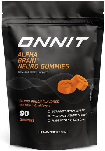 ONNIT Alpha Brain Neuro Focus Gummies, IGEN Non-GMO Tested Vegan Gummies with Omega-3s Lutein Zeaxanthin and Caffeine, Brain Eye and Focus Supplement for Men and Women, Citrus Punch, 90 Count ONNIT Au supplements