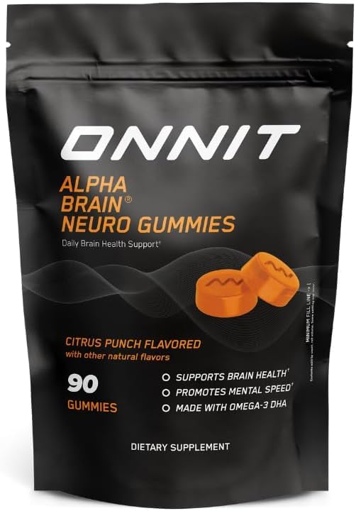 ONNIT Alpha Brain Neuro Focus Gummies, IGEN Non-GMO Tested Vegan Gummies with Omega-3s Lutein Zeaxanthin and Caffeine, Brain Eye and Focus Supplement for Men and Women, Citrus Punch, 90 Count ONNIT Au supplements
