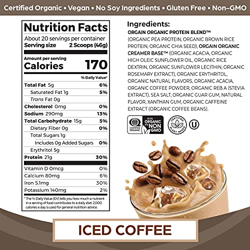 Orgain Organic Vegan Protein Powder, Iced Coffee - 21g Plant Based Protein, Gluten Free Orgain Au supplements