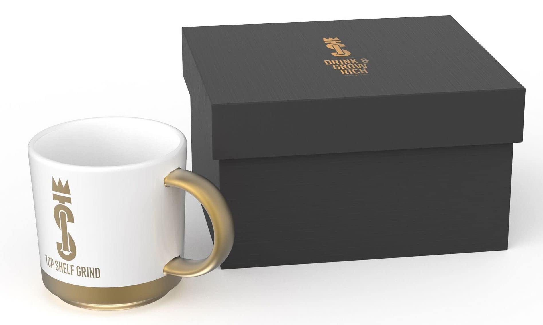 Top Shelf Grind Coffee Mug - The Prosperity Cup (Drink & Grow Rich) - White & Gold Join Top Shelf Grind Au supplements