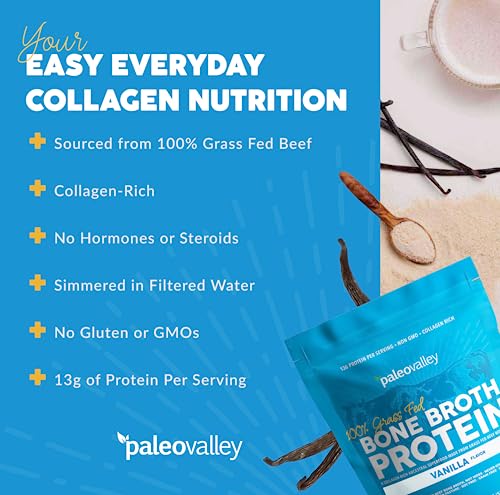 Paleovalley 100% Grass Fed Bone Broth Protein Powder - Vanilla - Rich in Collagen for Hair Paleovalley Au supplements