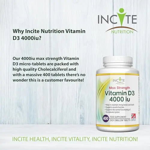 Vitamin D3 4000 iu - Vitamin D Tablets - 1 Year Supply Tablets - Vegetarian - Vitamin D Incite Nutrition Au supplements