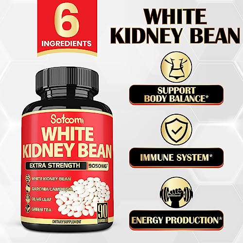 Pure White Kidney Bean Extract Capsules - 6 Herbal Ingredients 9050 mg Equivalent Satoomi Au supplements