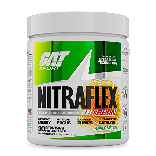 GAT SPORT NITRAFLEX Burn, Pre Workout Thermogenic Powder, Apple Melon, 30 Servings GAT SPORT Au supplements