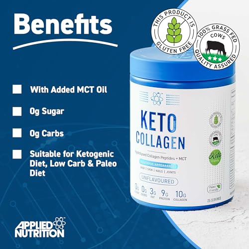 Applied Nutrition Keto Protein Powder, Hydrolysed Collagen Peptides + MCT Healthy Fats & Skin, Ketogenic & Paleo Diet Applied NutritionUS supplements