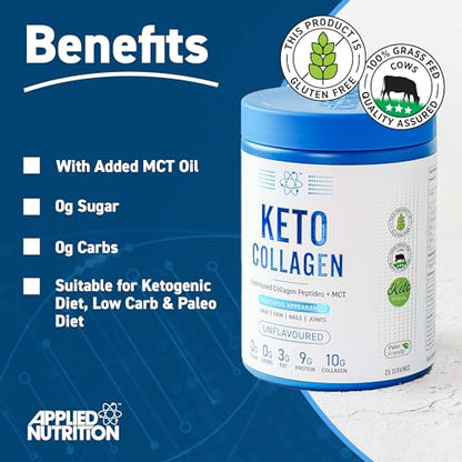 Applied Nutrition Keto Protein Powder, Hydrolysed Collagen Peptides + MCT Healthy Fats & Skin, Ketogenic & Paleo Diet Applied NutritionUS supplements