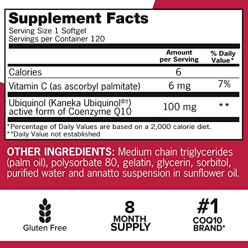 Qunol Mega Ubiquinol CoQ10 100mg Softgels- Superior Absorption - Active form Qunol Au supplements