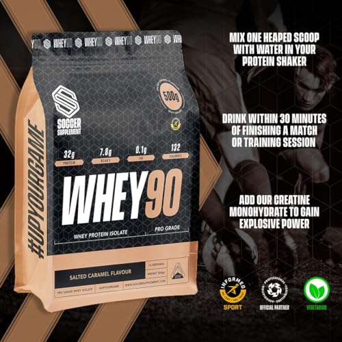 Whey90 Salted Caramel 1kg Whey Protein Isolate- by Soccer Supplement, 32 Grams SOCCER SUPPLEMENT Au supplements