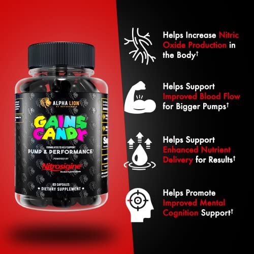 ALPHA LION Gains Candy, Supplement Pills for Muscle Pump & Blood Flow, Nitric Oxide ALPHA LION Au supplements