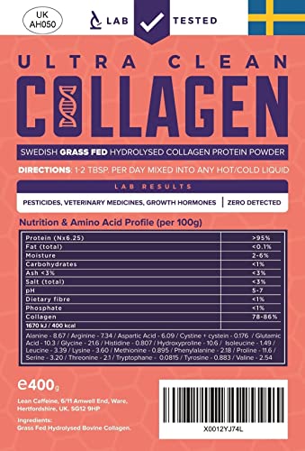 Clean & Pure Collagen Powder, Lab Tested Bovine Peptides with No or Zero Growth Hormones, Pesticides or Vet Meds - 400g Lean Caffeine Au supplements