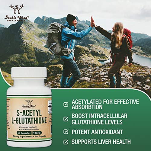 S-Acetyl L-Glutathione Capsules - 100mg, Manufactured and Tested in The USA, 60 Count Double Wood Supplements Au supplements