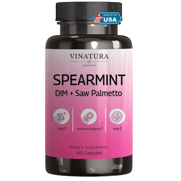 VINATURA Spearmint Leaf Capsules Supplement - Enhanced with DIM & Saw Palmetto, for Unwanted Hair, Women' Health & Skin *USA Made & Tested* - 1380mg/serving, 60 Capsules (30 Servings) VINATURA Au supplements