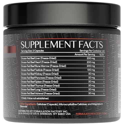 Formulation Factory Beef Liver Capsules - 10-in-1 Primal Powder Beef Organ Supplement for Men & Women with Bone Marrow & Beef Testicle - Grass Fed Ancestral Health - 120 Capsules, 2 Month Supply Formulation Factory Au supplements