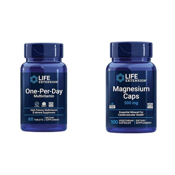 Life Extension One-Per-Day Multivitamin – Packed with Over 25 Vitamins, Minerals & Plant Extracts & Magnesium Caps, 500 mg, Magnesium Oxide, Citrate, Succinate, Heart Health Life Extension Au supplements