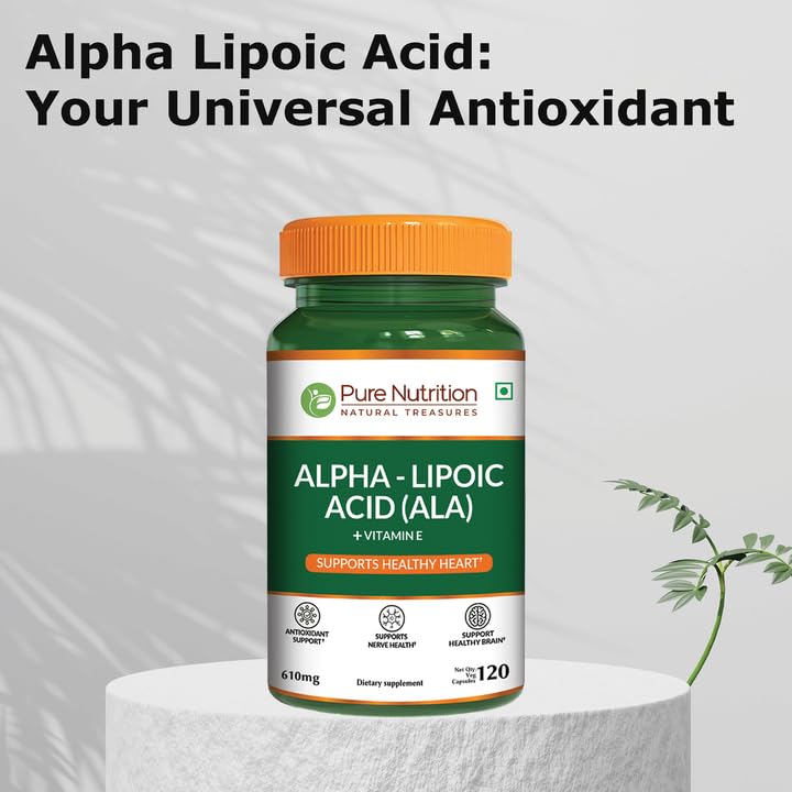 Pure Nutrition Alpha Lipoic Acid 600mg + Vitamin E | 120 Caps | Powerful Antioxidant to Support Nerve & Heart Health*. | Non-GMO PURE NUTRITION NATURAL TREASURES Au supplements