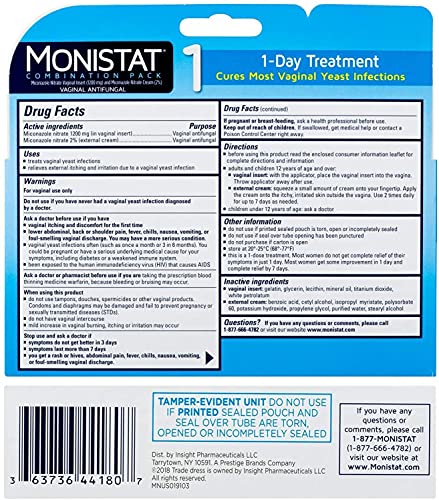 Monistat 1-Day | Day or Night Combination | Yeast Infection Treatment, Prefilled, 1 Pack Monistat Au supplements