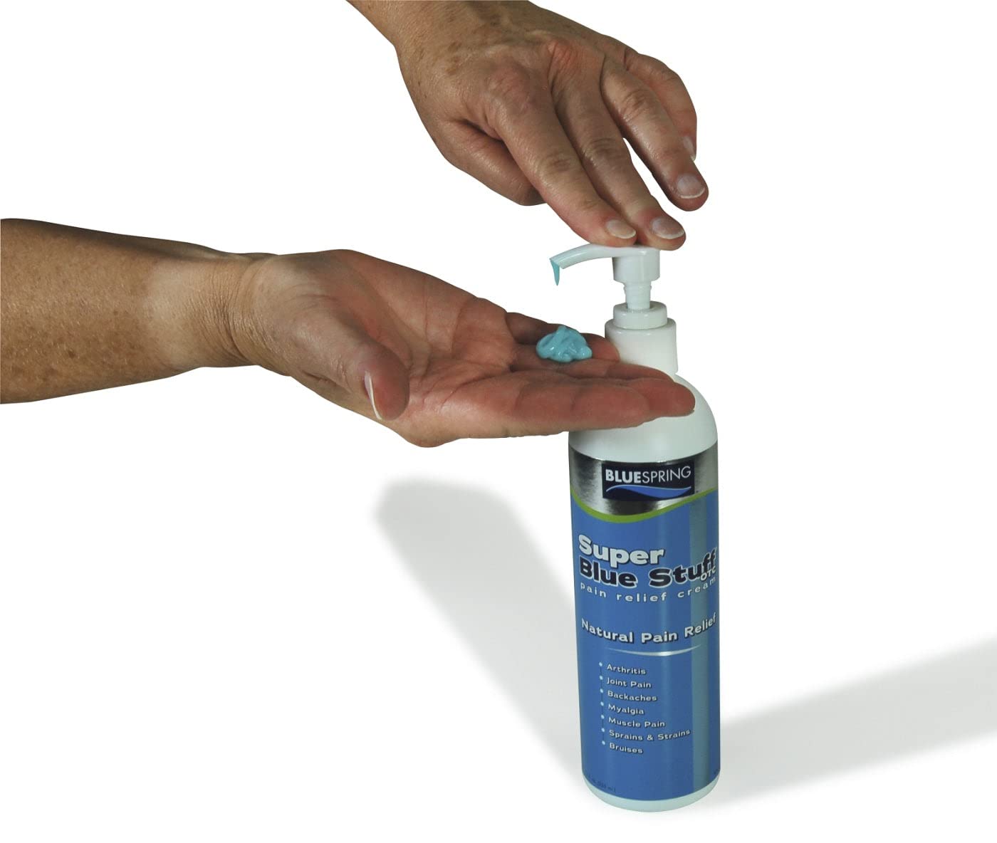 Super Blue Stuff OTC 12-oz. Pump Bottle - Natural, Made in USA, Paraben-free, Works in As Little As 5 Minutes for Joint/Muscle Pain, Backaches, Sprains/Strains, Bruises & Arthritis by Blue Spring Blue Spring Au supplements