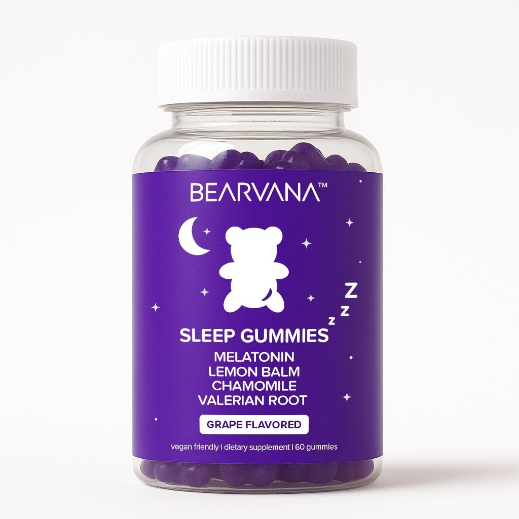 BEARVANA Sleep Gummies with Melatonin | Grape Flavored Vegan Sleep Supplement with Lemon Balm, Chamomile & Valerian Root | Night time Relaxation & Rest Support | 60 Gummies BEARVANA Au supplements