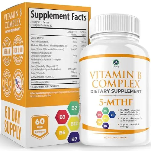 1 Body Vitamin B Complex – 5-MTHF Folate with B1, B2, B5, B6 1 BodyAU supplements