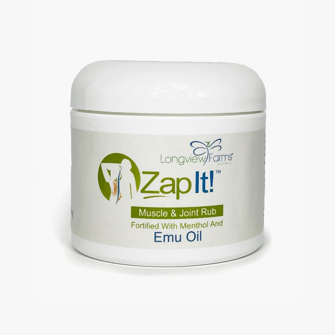 Longview Farms® Zap It! Muscle and Joint Therapy Cream– Fast-Absorbing Full Body Formula for Neck, Back, Legs, and feet and Knee Muscle Aches, Joint Discomfort, with Emu Oil(4 oz. Jar) Longview Farms Au supplements