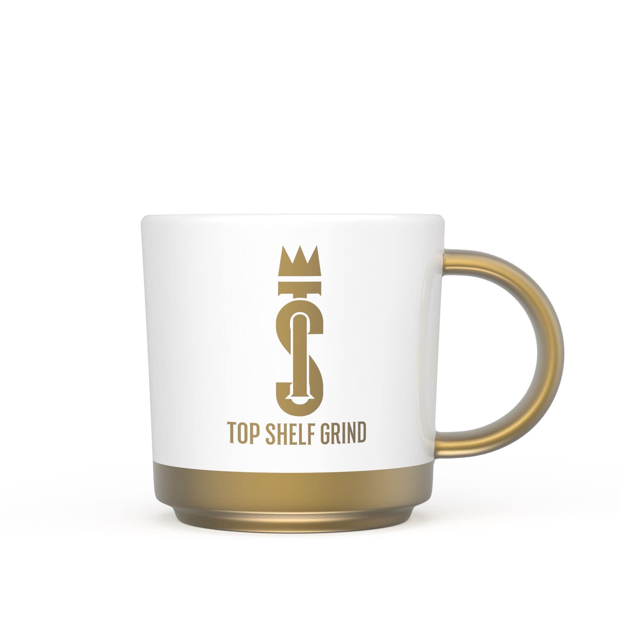 Top Shelf Grind Coffee Mug - The Prosperity Cup (Drink & Grow Rich) - White & Gold Join Top Shelf Grind Au supplements