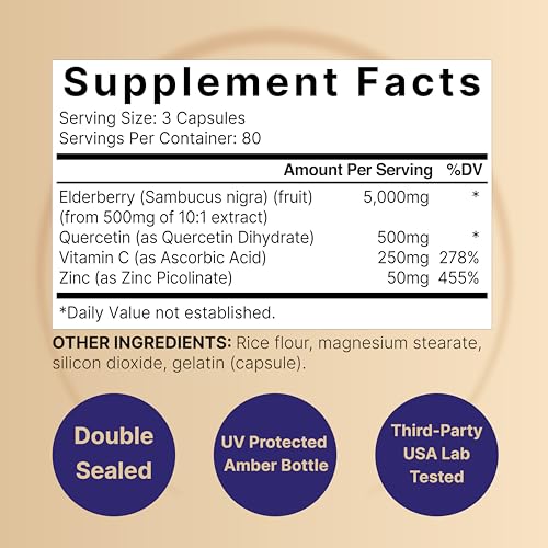 NatureBell Sambucus Elderberry Capsules, 5000mg Per Serving with Quercetin 500mg NatureBell Au supplements
