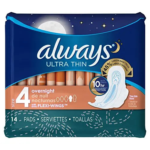 Always Ultra Thin Size 4 Overnight Pads With Wings Unscented, 14 Count (3700030165) AlwaysAU supplements