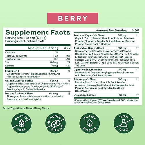 Bloom Nutrition Super Greens Powder Smoothie & Juice Mix (Berry) Bloom Nutrition Au supplements