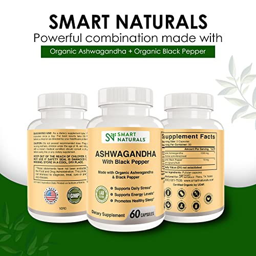 Smart Naturals Organic Ashwagandha with Black Pepper Herbal Supplements, Relieves Smart Naturals Au supplements