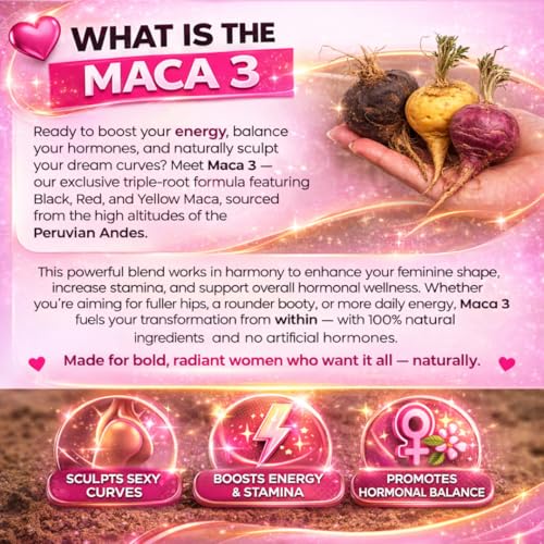 Maca 3 Capsules – Black, Red & Yellow Maca Root Blend – Feminine Balance & Natural Body Support – Herbal Formula Curvy Fruit Au supplements