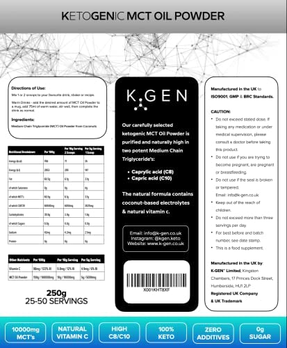 Keto MCT Oil Powder Pure Coconut MCT Keto Coffee Creamer | Premium Quality C8 Easily Absorbed & Digested - Ideal for Paleo & Vegan Diets K GEN ketogenic enhancement Au supplements