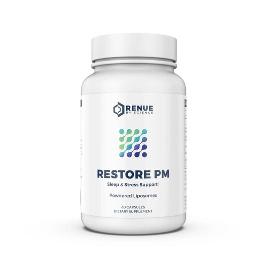 Renue By Science Restore PM | Liposomal Melatonin GABA Supplements | 60 Capsules with Melatonin (3.5mg) 5HTP (100mg) Glutathione (65mg) Apigenin (75mg) GABA (150mg) - Non-GMO | Made in The USA Renue By ScienceAU supplements
