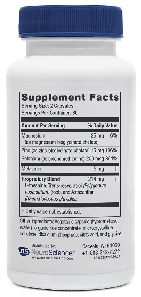 Neuroscience Kavinace OS - Sleep Aid Formula with Melatonin 5mg + L-Theanine - Nighttime Cellular Health Blend for Sleep Efficiency and Immune Support (60 Capsules) NeuroScience Au supplements