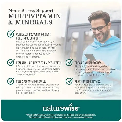 NatureWise Multivitamin for Men + Stress Support + Fulvic Ionic Minerals + Probiotics for Immunity, Male Health NatureWise Au supplements