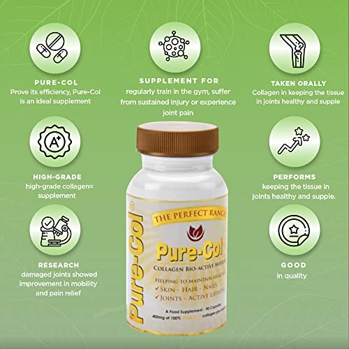 Pure-COL Collagen 90 Capsules 400mg Bio-Active Matrix High Strength Collagen Tablets The Perfect Range Au supplements