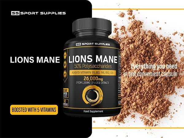 Lions Mane Supplement High Strength 26,000mg Plus 5 Vitamins SS Sport Supplies Au supplements