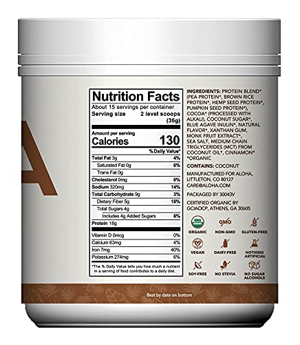 ALOHA Organic Plant Based Protein Powder, Stevia Free, Chocolate, 19.6 oz, 15 Servings ALOHA Au supplements