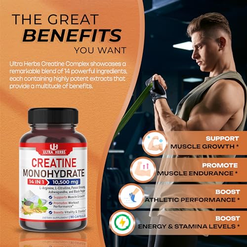 Ultra Creatine Pills Muscle Growth 9800mg Creatine Monohydrate Capsules w Ginseng ULTRA HERBS Au supplements