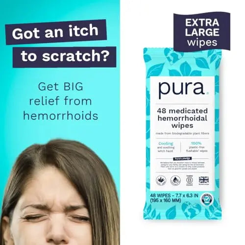 Pura Flushable Hemorrhoid Wipes XL, 48 Count, Medicated with Cooling Witch Hazel, Aloe & Coconut Oil, Fast Relief, Fragrance-Free, 100% Plastic-Free Pura Au supplements