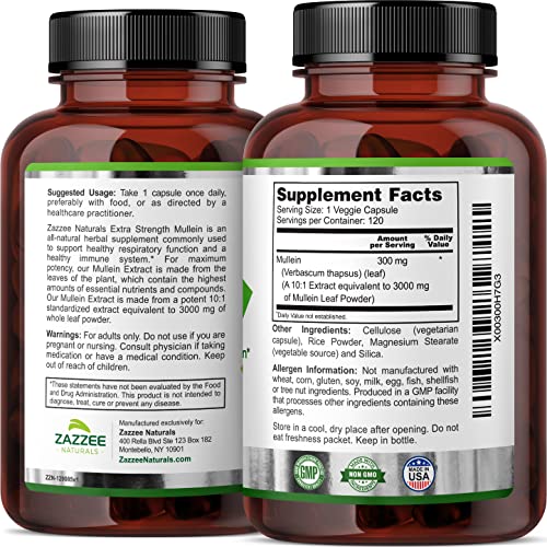 Zazzee Extra Strength Mullein 10:1 Extract, 3000 mg Strength, 120 Vegan Capsules Zazzee Au supplements